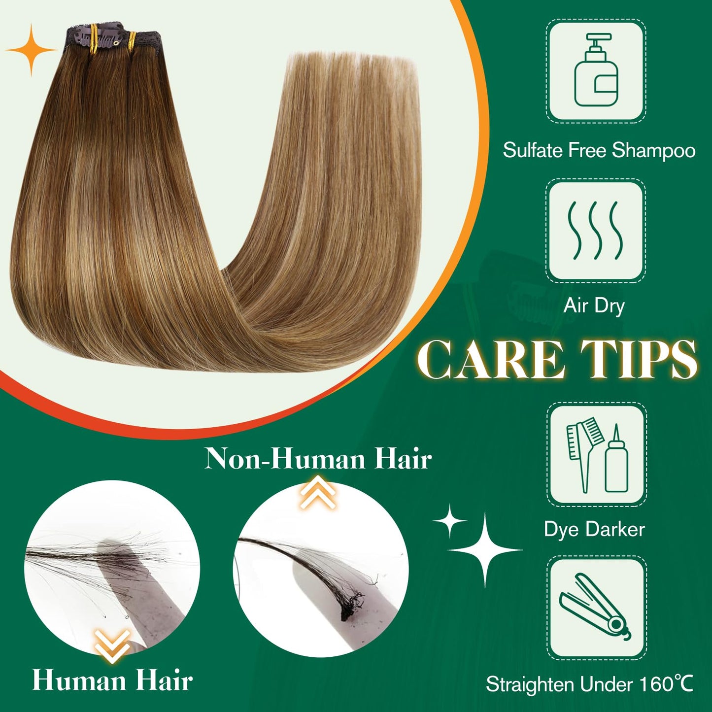 Easyouth Clip in Hair Extensions Balayage Human Hair Extensions Clip ins Medium Brown Fading to Honey Blonde Mixed Brown Clip in Human Hair Extensions Full Head 22 Inch 70g 5pcs
