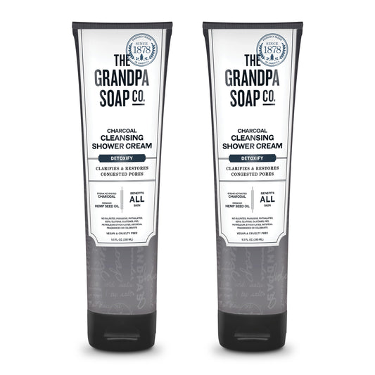 The Grandpa Soap Company Charcoal Cleansing Shower Cream - Clarifies & Restores Congested Pores, With Activated Charcoal & Hemp Seed Oil, Detoxifies, 9.5 Fl Oz, 2 Pack