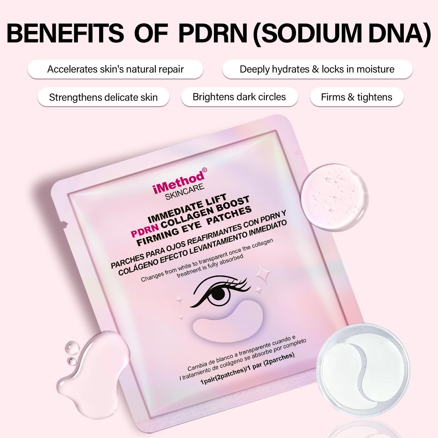 iMethod PDRN Collagen Boost Eye Patches - Under Eye Mask, Instant Lift Eye Mask for Reduce Fine Lines & Wrinkles, Firming Under Eye Patches for Dark Circles, Puffy Eyes, Eye Bags, 2 Pack, 16 Pairs