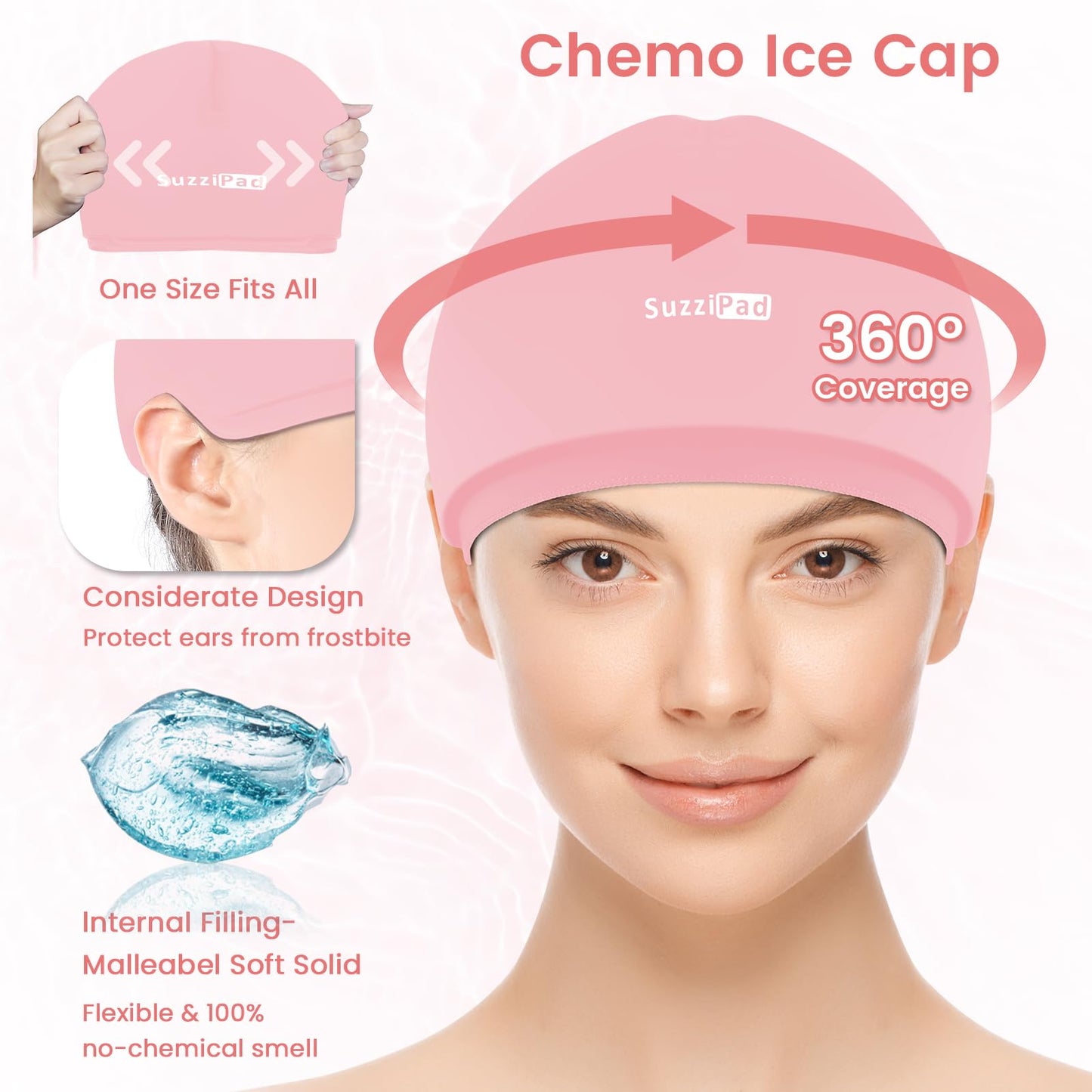 SuzziPad Chemo Care Package for Women & Men, Cooling Gloves, Socks and Cold Caps for Chemotherapy, Ideal for Discomfort of Head, Hand, Feet, L