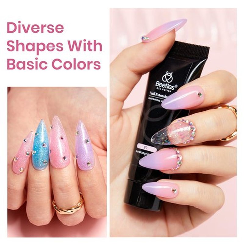 Beetles Poly Nail Gel Kit, 12 Colors Clear Jelly Glitter Nude Pink Green Purple Blue Yellow Builder Manicure Enhancement All-in-One Starter Kit with Base &Top Coat, Poly Nail Gel Liquid