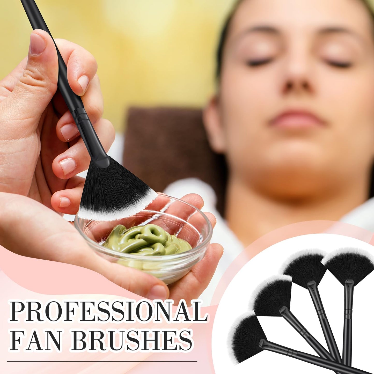 Ziliny 12 Pcs Soft Facial Fan Brush Blush Makeup Brush Face Mask Acid Applicator Multi Use Cosmetic Tools for Peel Mask Makeup for Mud Cream(Black)