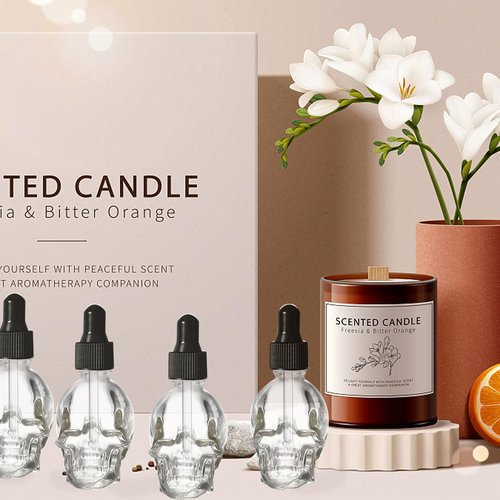 MINELEVEN 7 pcs Set 10ml Mini Skull Glass Dropper Bottle Leakproof Essential Oils Bottle for Storage and Travel (7pcs transparency skull bottle)