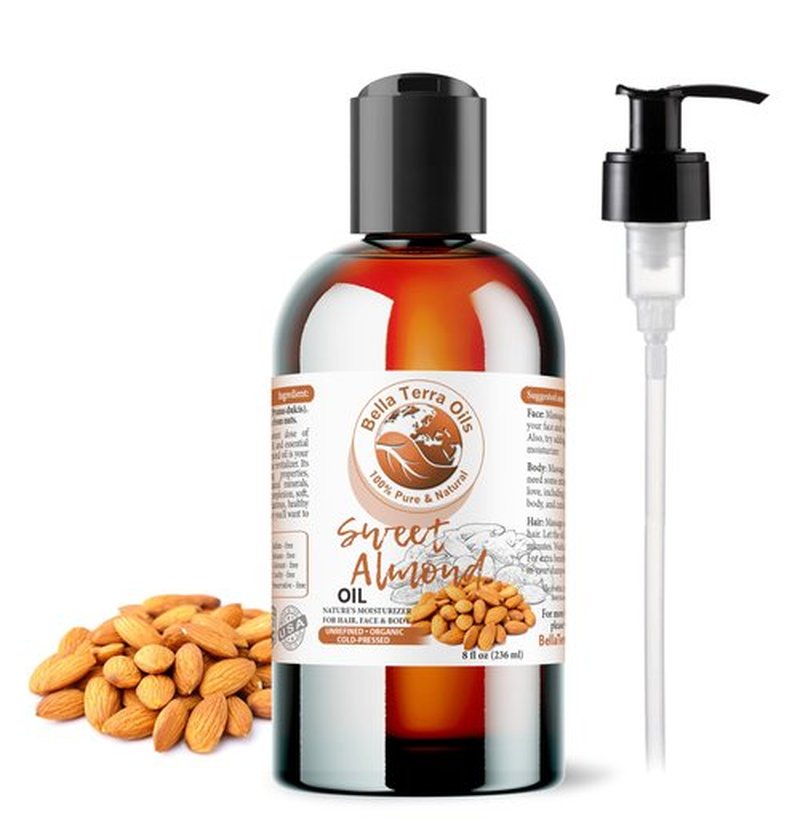 Bella Terra Oils - Organic Sweet Almond Oil 8oz - A Deep Dive into Almond's Vitamin A & Linoleic Acid Profile, Superior Cold-Pressed Delight for Skin
