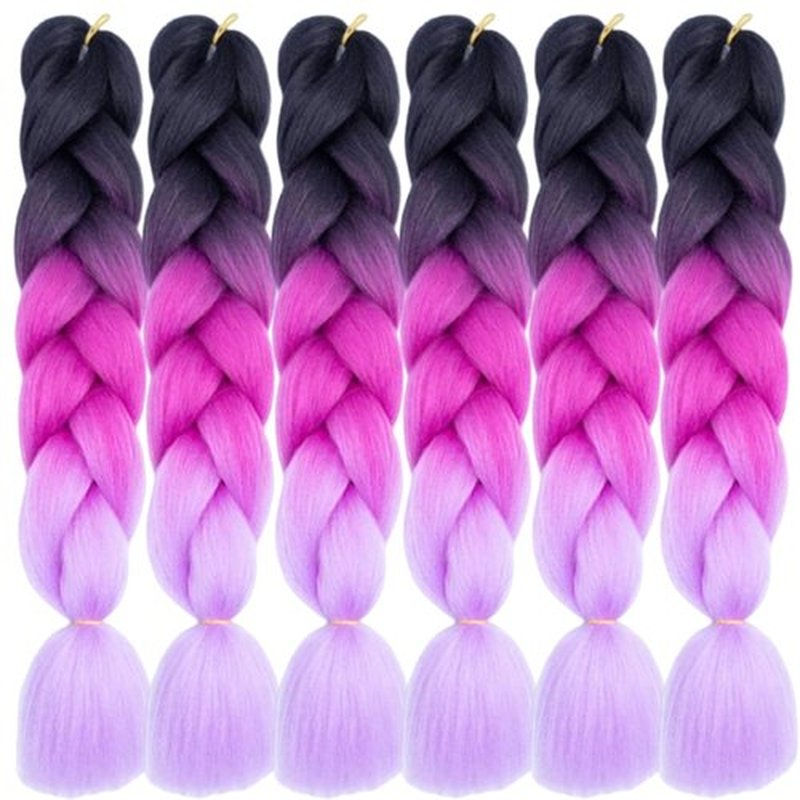 TENGSHUO FLY Black to Rose to Light Purple Braiding Hair 6 Packs Synthetic Braid Hair Extensions Jumbo Braiding Hair 24 Inch or Box Braids Twist Crochet Braids(24"6Pack,Black to Rose to Light Purple)