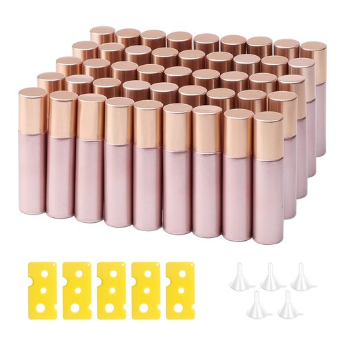 Newzoll 45 Pcs Glass Roller Bottles, 10 ml Thick Glass Roll on Bottles Massage Glass Roller Vials Containers for Essential Oil Perfumes Aromatherapy Lip Balms, Matte Rose Gold