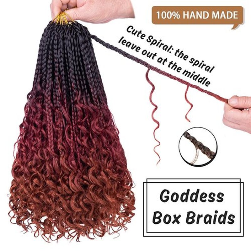 COOKOO 8 Packs Goddess Box Braids Crochet Hair for Women 14 Inch 3X Synthetic Bohomian Hippie Box Braids Crochet Hair Pre Looped With Curly Ends Braiding Hair Extension 1B530350#