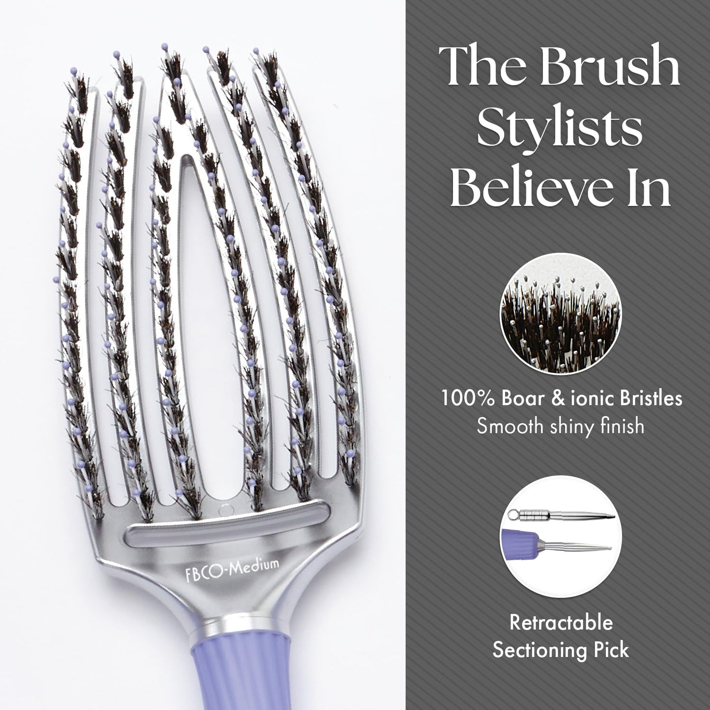 Olivia Garden FingerBrush Scalp-Hugging & Vented Combo Paddle Hair Brush (ionic & 100% boar bristles)