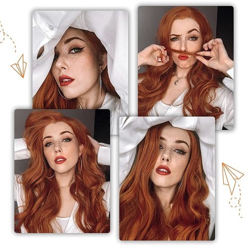 FORCUTEU Long Auburn Wigs for Women Long Wavy Auburn Wig Long Light Auburn Wig Heat Resistant Synthetic Wigs for Daily Party Halloween Use(Light Auburn 30inch)