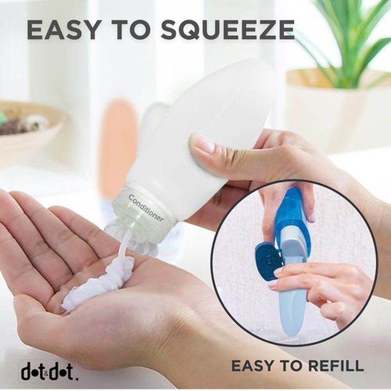Dot&Dot Leak Proof Travel Bottles for Toiletries - TSA Approved Travel Shampoo Bottles - 3oz Travel Shampoo and Conditioner Bottles - Travel Size Toiletries - 3 oz Silicone Travel Bottles with Labels