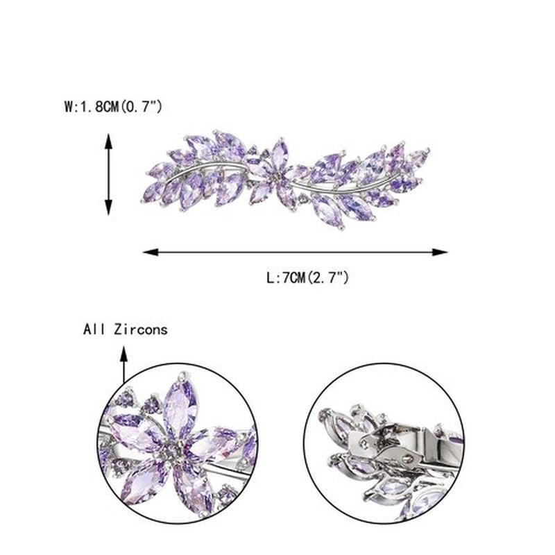 EVER FAITH Women's Marquise-Shaped CZ Hair Barrettess Hair Clips, Flower Leaf Cluster Hair Styling Tools Accessories for Bridal Light Purple Silver-Tone