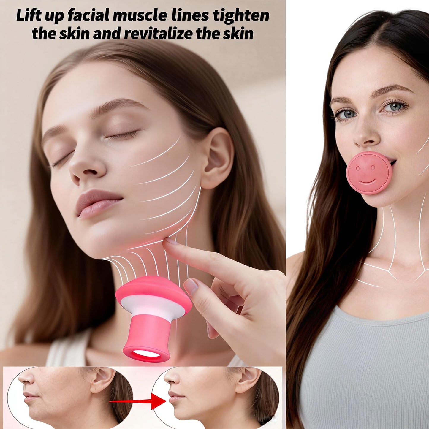 2PCS Jawline Exerciser,and Jaw Exerciser with Chin Strap, Face Belt Set, Adjustable Design to Help Lift Jawline,Reusable Jawline Shaper for Women and Men