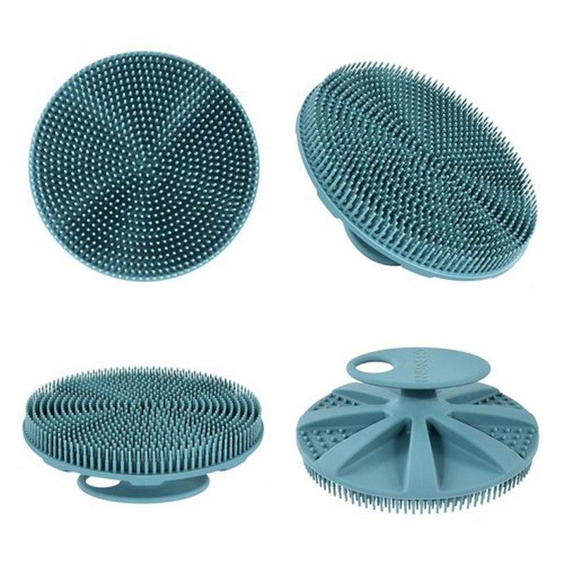INNERNEED Food-grade Soft Silicone Body Scrubber Shower Brush Handheld Cleansing Skin Brush, Gentle Exfoliating and Lather Well (Dark Green)