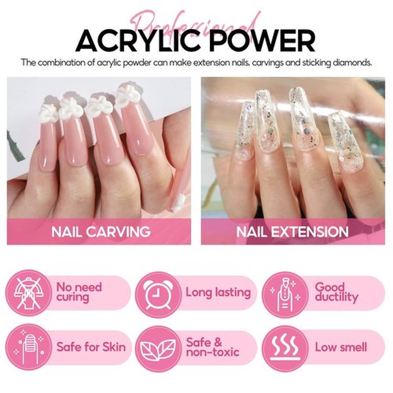 Acrylic Nail Kit for Beginner Professional Nail Kit Acrylic Set with Nail Lamp 12Pcs Glitter Powder Nail Art Rhinestones Base Top Coat 100PCs Nail Tip Nail Tools DIY Home Salon