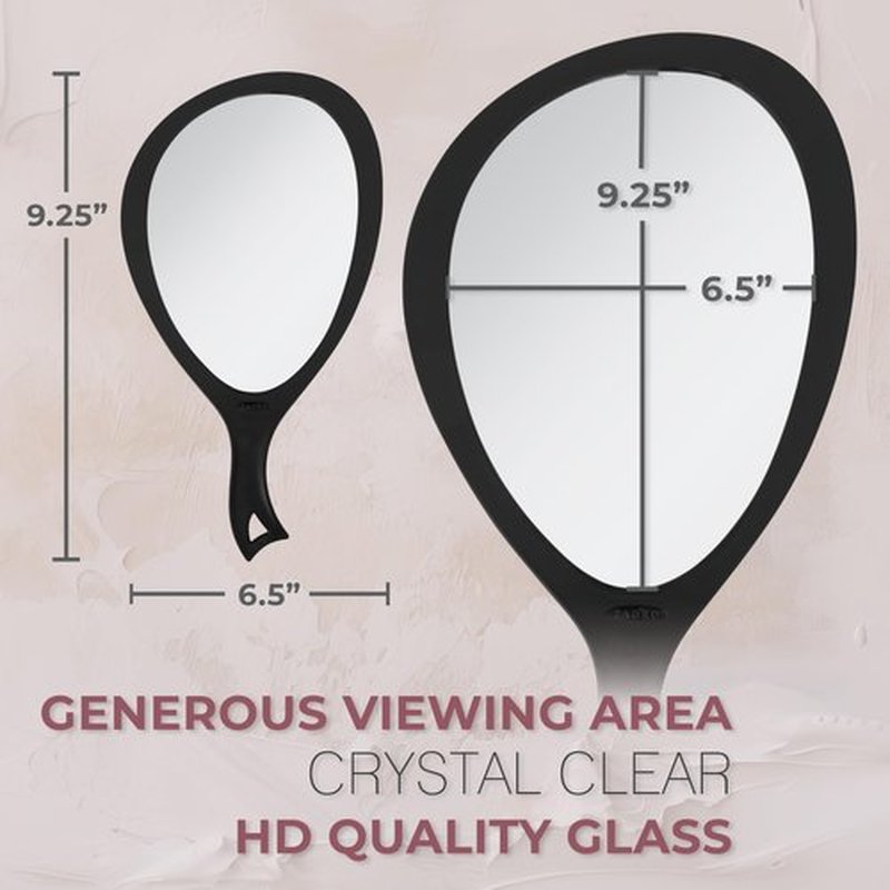 Zadro Salon Professional Extra Large Hand Mirror with Handle, 10" W x 19" L, Multi-Purpose Oval Handheld Mirror with New Distortion-Free Reflection (1, Black, Large (Pack of 1))