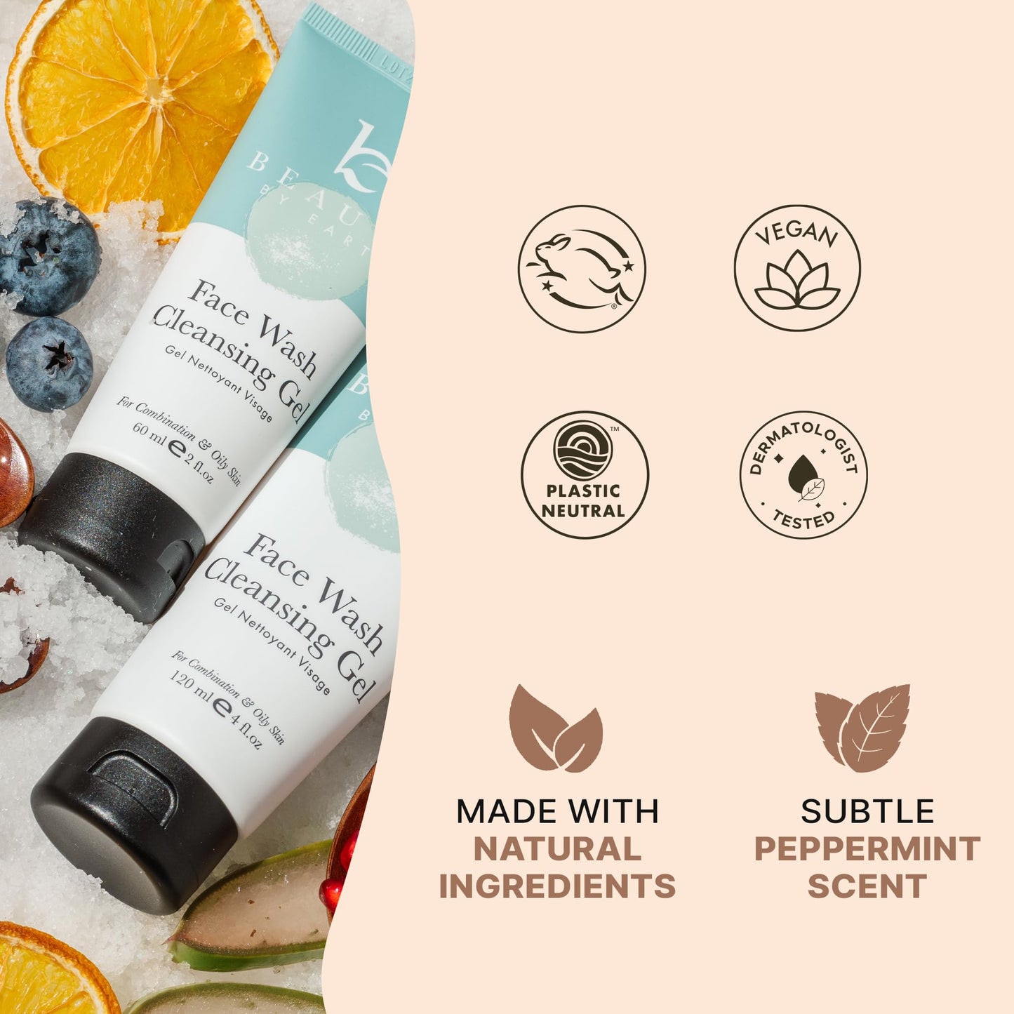 Beauty by Earth Clean Face Wash - USA Made with Organic & Natural Ingredients, Non-Toxic Facial Cleanser