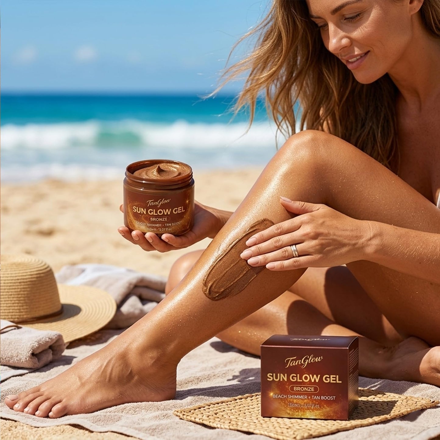 Carotene Bronze Tanning Gel, 150ml / 5.07 fl. oz, Beach Shimmer & Tan Boost with Carrot & Coconut Oil, Instant Glow Hydrating Formula for All Skin Types