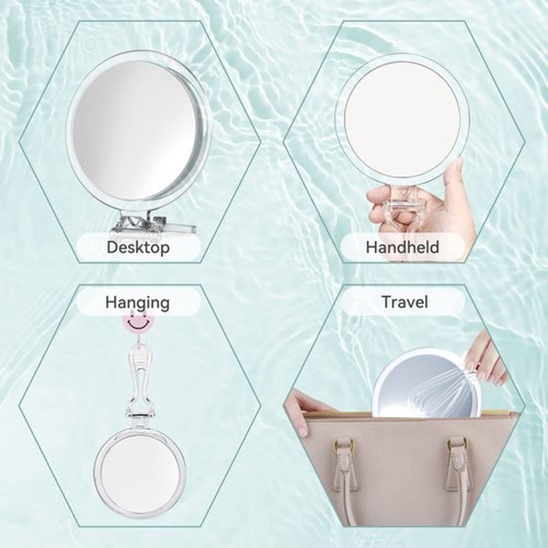 B Beauty Planet 20X Magnifying Home Mirror, Round 5'' Handle for Travel, Double-Sided 1X/20X, Foldable Makeup Mirror, Tabletop Mount