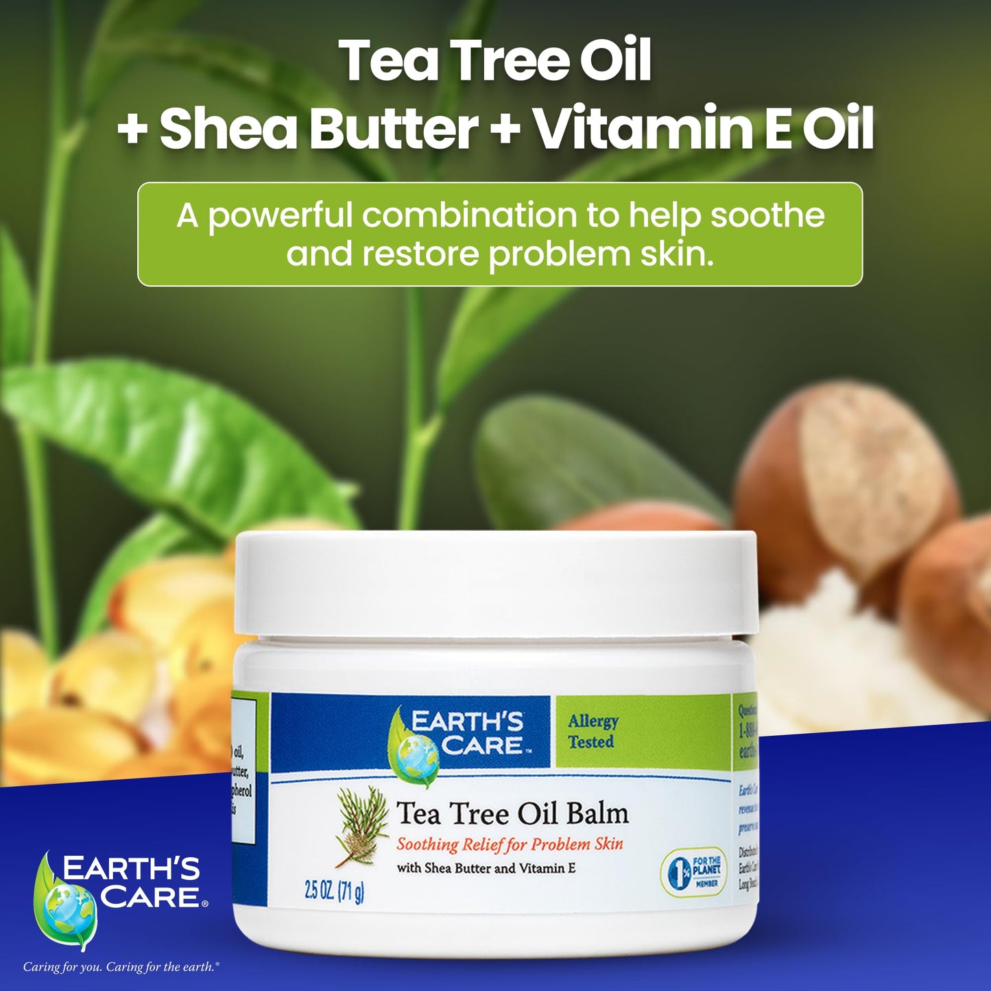 Earth's Care Tea Tree Oil Balm, No Parabens, Colors or Fragrances, Allergy-Tested 2.5 OZ. (3 Pack)