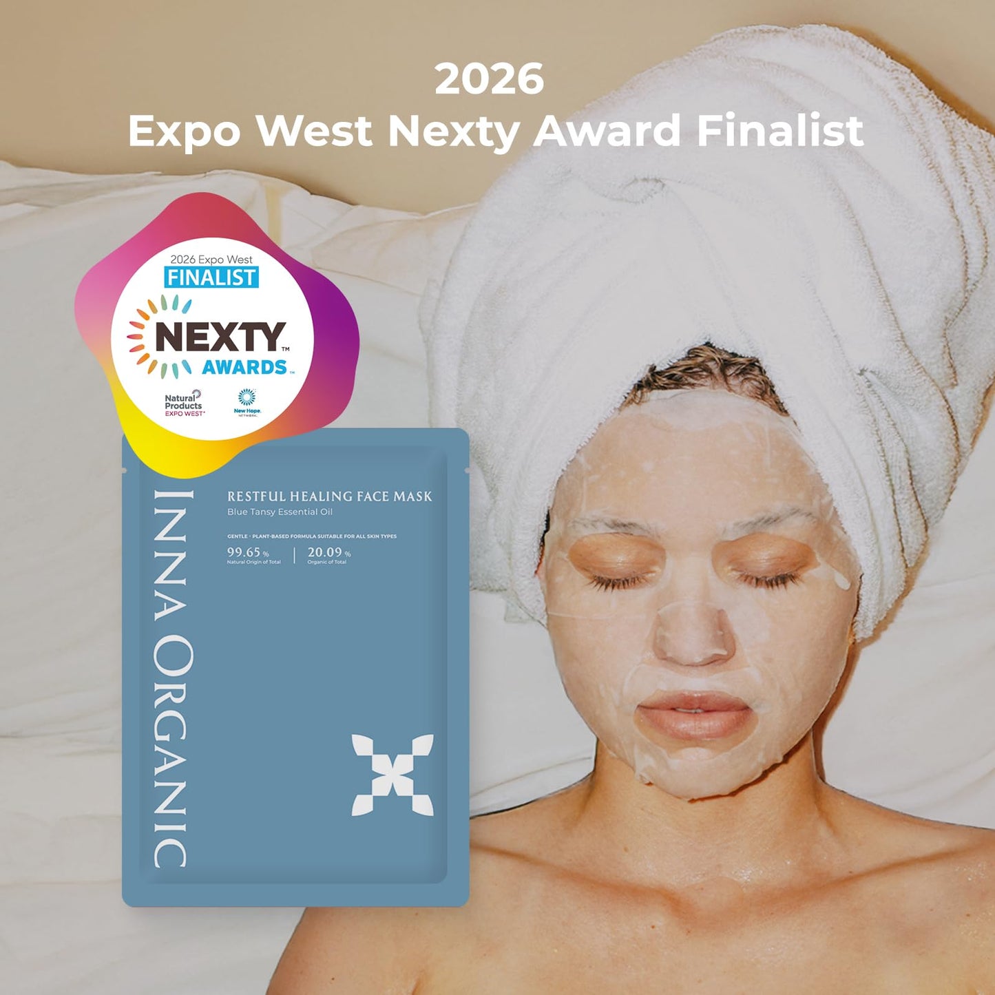INNA ORGANIC Sheet Mask - Nexty Award Finalist, Sleep Well Glow, Overnight Renewal, Restful Healing｜EWG & COSMOS certified (Pack of 3) | Blue Tansy Essential Oils Infused Skin Care