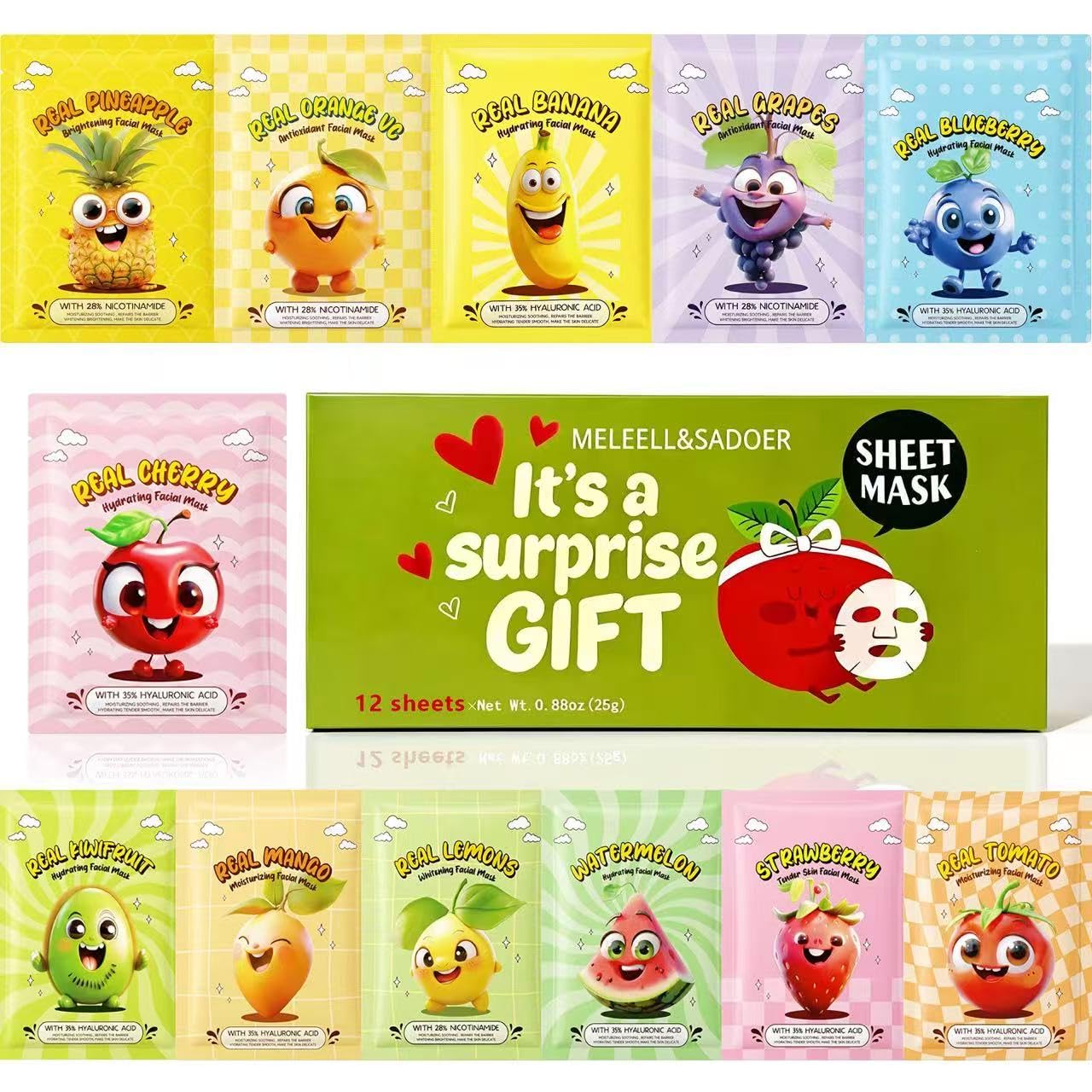 Meleell Collagen Face Masks Skincare Bulk,Hydrating Spa Face Mask Beauty for Sensitive Skin,Sheet Mask for Women Skin Care, Facial Mask Sets for Teen Girls