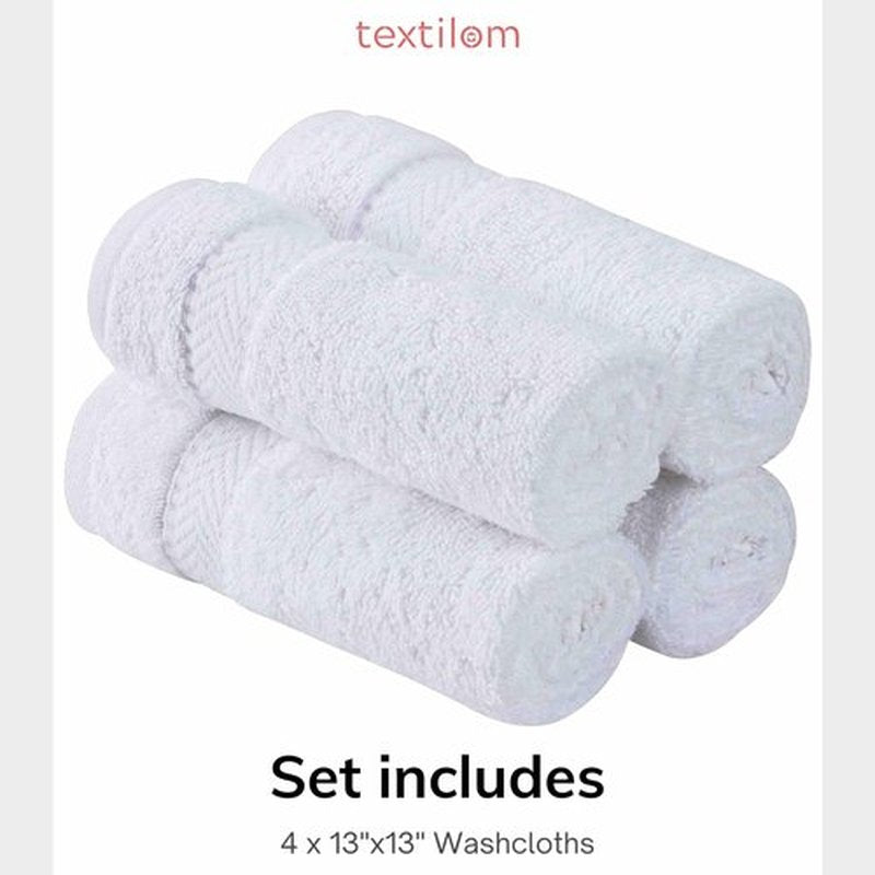 TEXTILOM Washcloths for Body and Face – Hotel and Spa Quality & Soft & Absorbent & Quick Dry Wash Cloths for Your Body – 100% Turkish Cotton Wash Clothes Towel Set of 4 (13 x 13 inches) - White