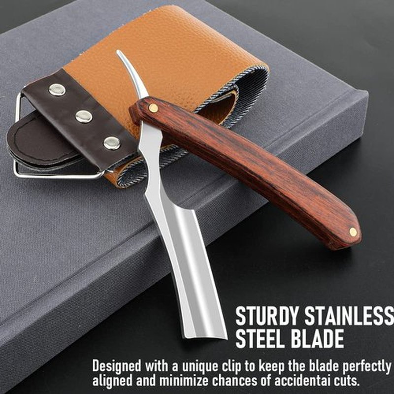 Straight Razor with Strope - Professional Straight Edge Barber Razor Premium Stainless Steel Shaver Razor with Shaving Strop for Men Home & Salon Grooming Using (NO.157)