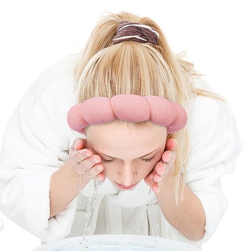 Zkptops Spa Headband for Washing Face Wristband Set Sponge Makeup Skincare Terry Cloth Bubble Soft Get Ready Hairband for Women Girl Puffy Padded Headwear Non Slip Thick Hair Accessory(Orange Pink-2)