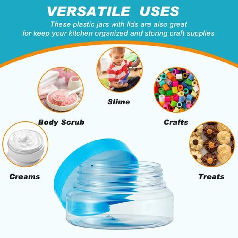 Tessco 24 Pack Plastic Jars with Lids Labels Plastic Containers Round Refillable Cosmetic Containers Empty Body Butter Jars Sugar Scrub Containers for Cosmetics (Multicolor,5 oz)