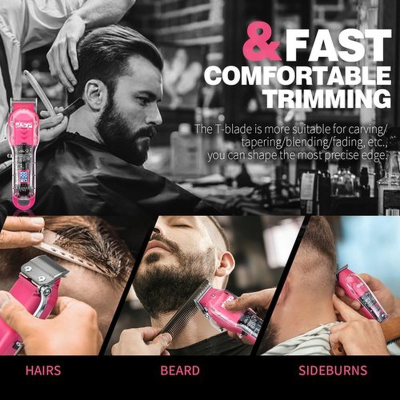 DSP Cordless Barber Clippers for Men - Quiet, Long-Lasting Battery, Stainless Blades, Ideal for Fades & Haircuts, Includes Accessories (Pink Clipper)