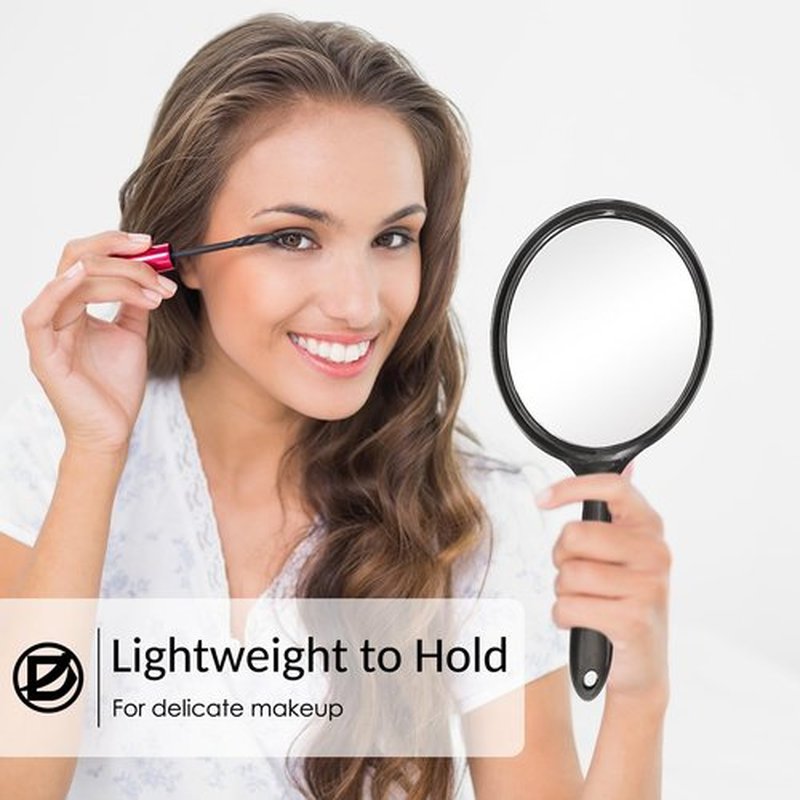 D Handheld Mirror with Handle - 5.4" W x 10.4" L Hand Mirror Large Doule Sided Magnifying Mirror 1X 2X Handle Makeup Mirror Acrylic Handheld Mirror Rounded Shape Black