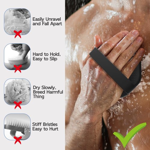 2 PCS Silicone Body Scrubber, Exfoliating Body Wash Scrubbers Exfoliator, Shower Body Brush for Effective Showering Exfoliation and Gentle Massage (Black+Black)