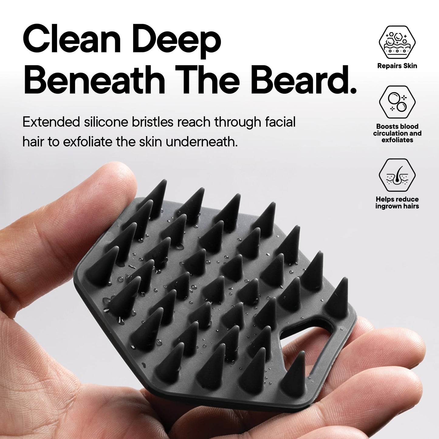TOOLETRIES Premium Silicone Beard Scrubber & Hook for Men, Beard Brush & Exfoliator, Deep Cleans Facial Hair, Removes Beardruff & Oil Build-up. Helps Wash, Shampoo & Beard-Oil Performance - Charcoal