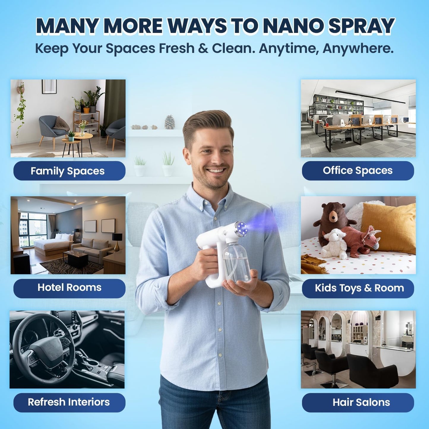 Professional K12 Nano Spray Gun with Blue Light, Atomizer Sprayer & Nano Steam, Cordless & Rechargeable Barber Spray Gun for Fine Mist Sprayer, Handheld & Portable for Home, Salon, Office & Travel Use