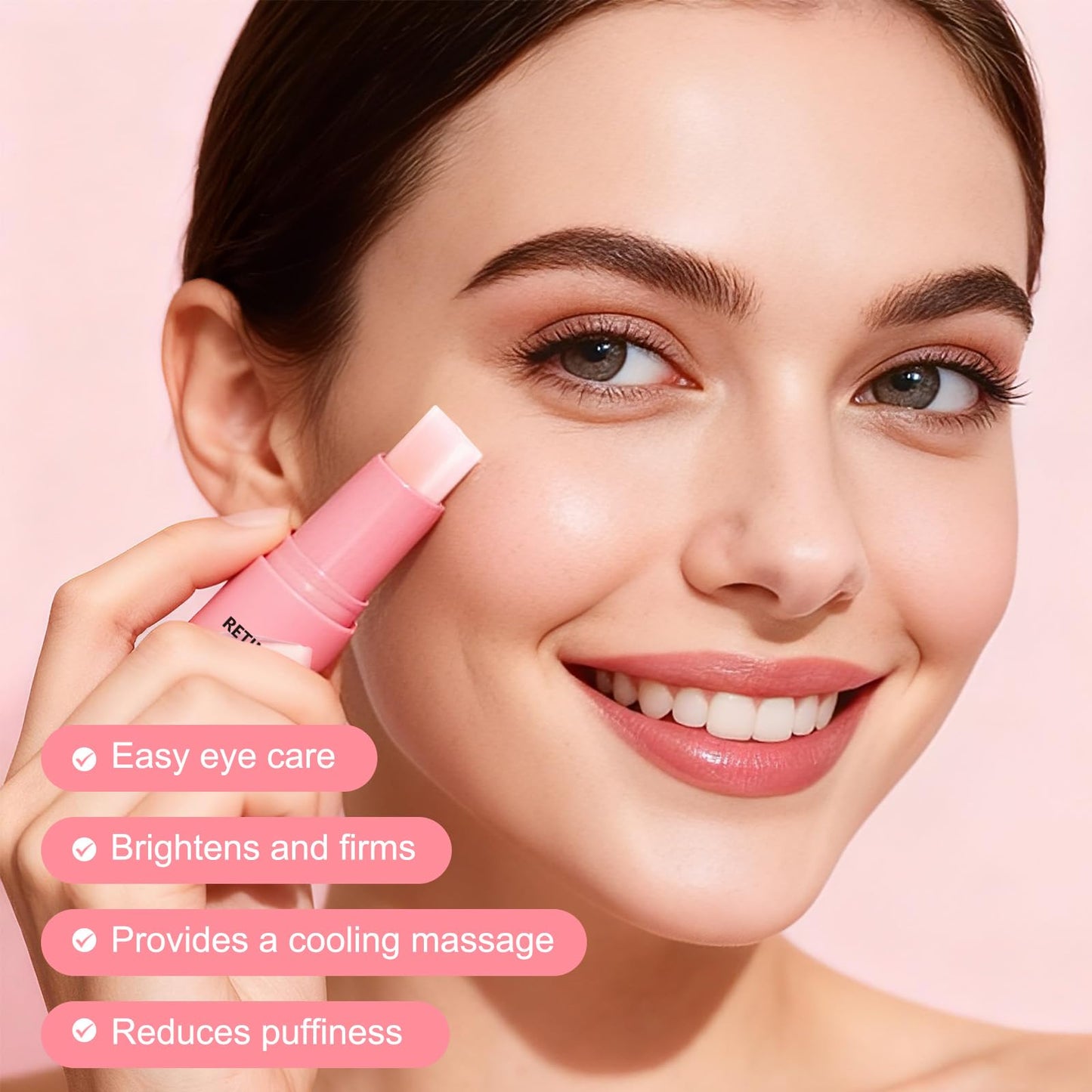 Retinol & Caffeine Eye Balm Stick - Dark Circles Relief & Depuffing Treatment, Hyaluronic Acid + Collagen, Gentle Under Eye Cream for Sensitive Skin, Hydrates & Smooths Fine Lines