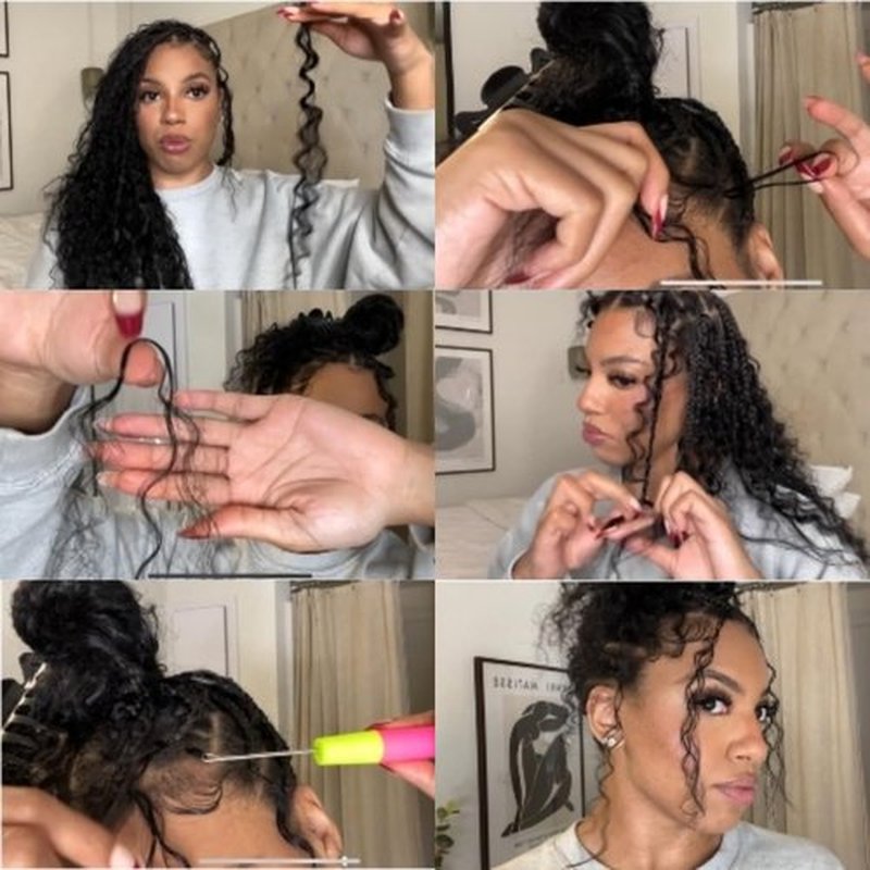 Deep Wave Curly Braiding Hair Extensions Synthetic Curly Crochet Hair High Temperature Fiber Bio Protein Hair (Natural Black 22 Inch 3 Packs 100g)