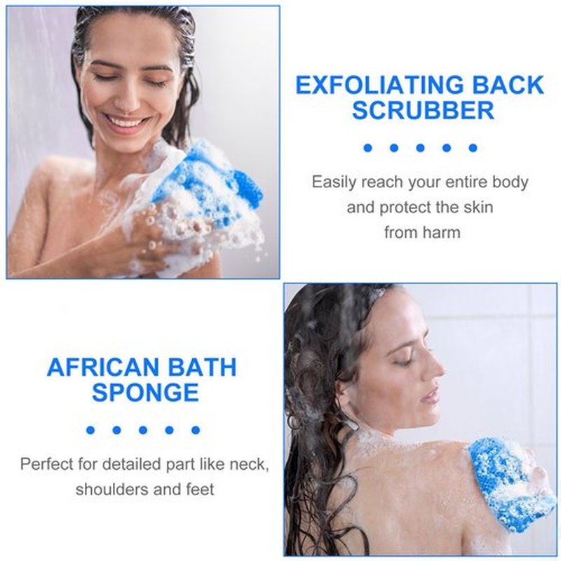 Geiserailie African Long Bathing Net Sponge Long Net Shower Body Scrubber Back Scrubber Skin Smoother Net Bathing Sponge for Daily Use or Stocking Stuffer(Light Blue)