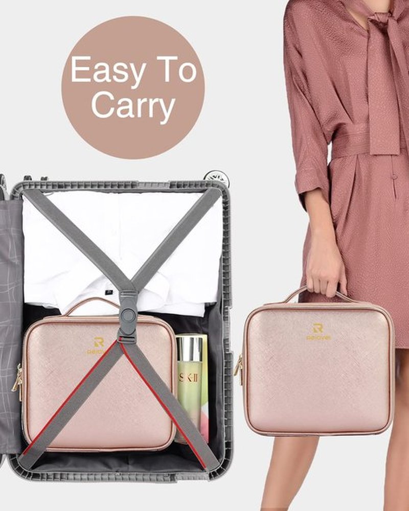 Relavel Travel Makeup Train Case Makeup Cosmetic Case Organizer Portable Artist Storage Bag with Adjustable Dividers for Cosmetics Makeup Brushes Toiletry Jewelry Digital (Rose Gold)