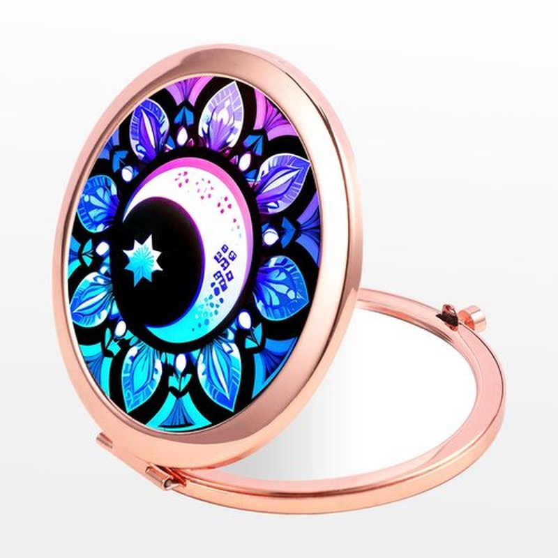 Dynippy Compact Mirror Rose Gold Makeup Mirror Folding Mini Pocket Mirror Portable Hand Mirror Double-Sided 2 x 1x Magnification for Woman Girls - Moon
