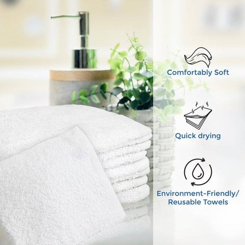 Crystal Ridge 100% Cotton Premium Wash Cloths, 12"x12", 10 Pack, Soft Feel, Absorbent Multipurpose Towels for Bathroom, Kitchen and Gym. Face & Body Washcloths, Bar Towels (10, White)