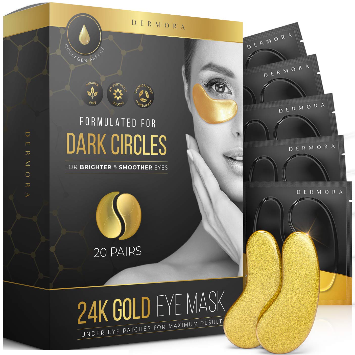 DERMORA Skin Treatment Mask Under Eye Patches - 20 Packs - Rejuvenating Face Mask for Puffy Eyes, Fine Lines, Revitalizing,Dark Cirlce,Refresh,Travel,Wrinkles- Cruelty-Free & Vegan Eye Patches