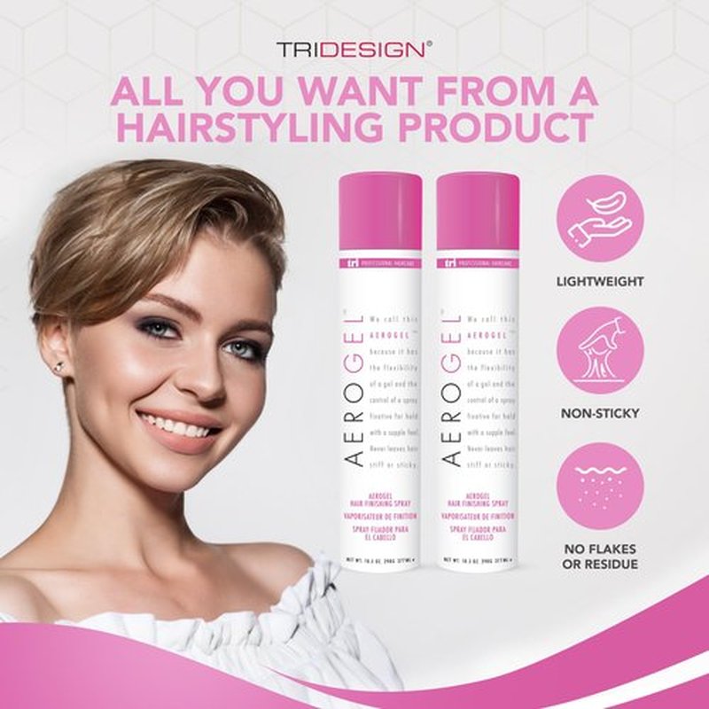 TRI Design Aerogel Hairspray - Non-Toxic Hair Finishing Spray for Styling, Volumizing and Holding Curly Hair with Flexible Hold - For Women and Men - Pack of 2 (10.5 Oz)