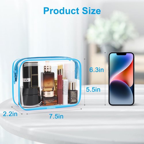 Wedama TSA Approved Toiletry Bag, Cosmetic Bags 2 Pack with Zipper Carry on Airline Airport Travel Accessories, PVC Makeup Bags for Travel, Quart Size Travel Bags for Men and Women-Sky Blue