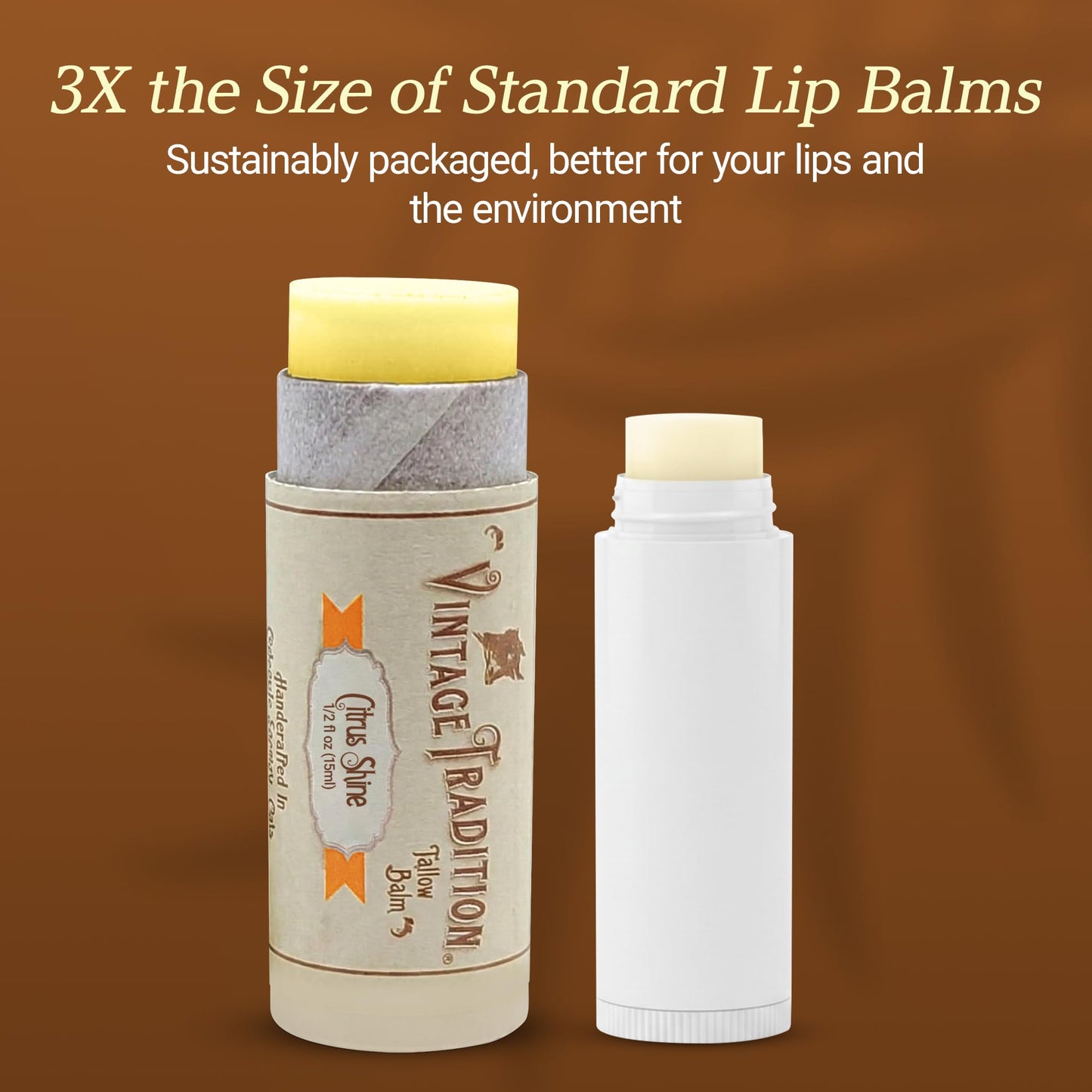 Vintage Tradition Moisturizing Beef Tallow Lip Balm – Tube Lip Moisturizer with Citrus & Lavender Essential Oil Blend Hydrates & Soothes Dry Lips – Grass-Fed Tallow Balm for Skin Care, 0.5 Fl. Oz.