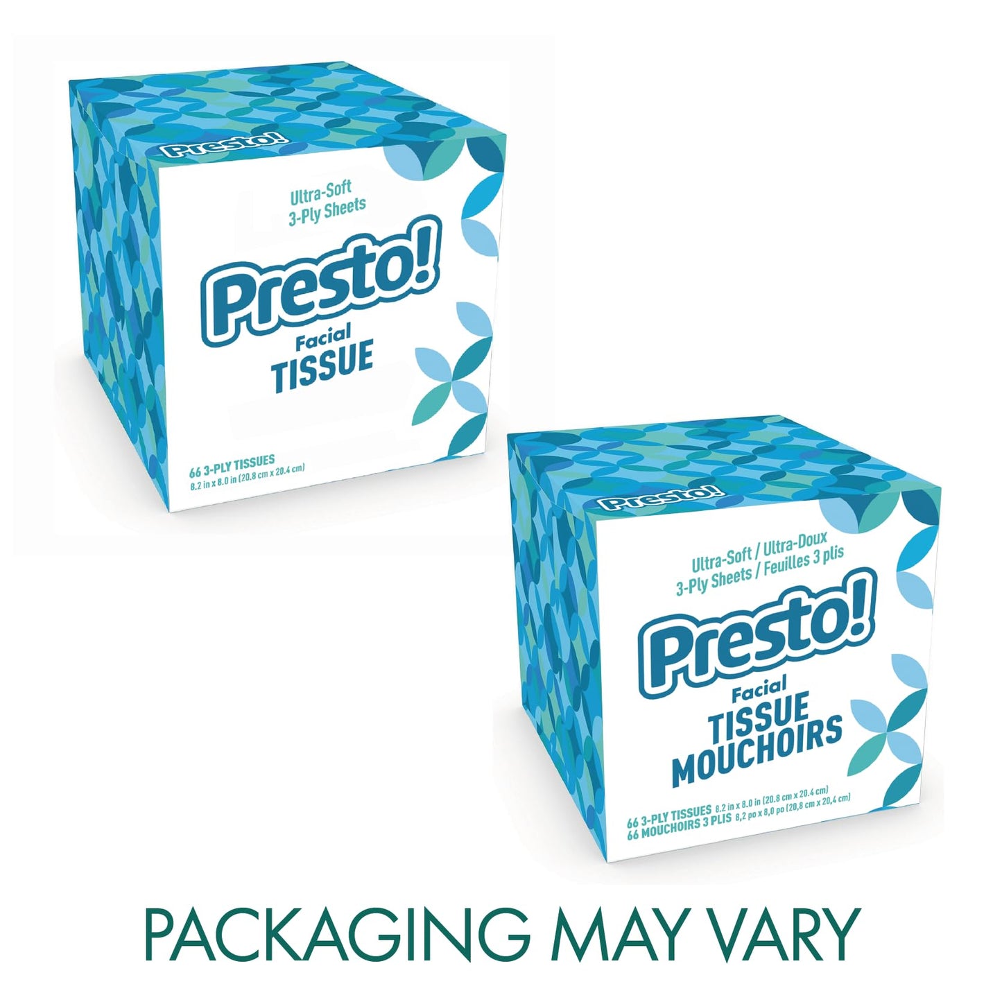 Amazon Brand - Presto! Ultra-Soft 3-Ply Premium Facial Tissues, Colorful Boxes, 1188 Count (18 Packs of 66), (Packaging May Vary)