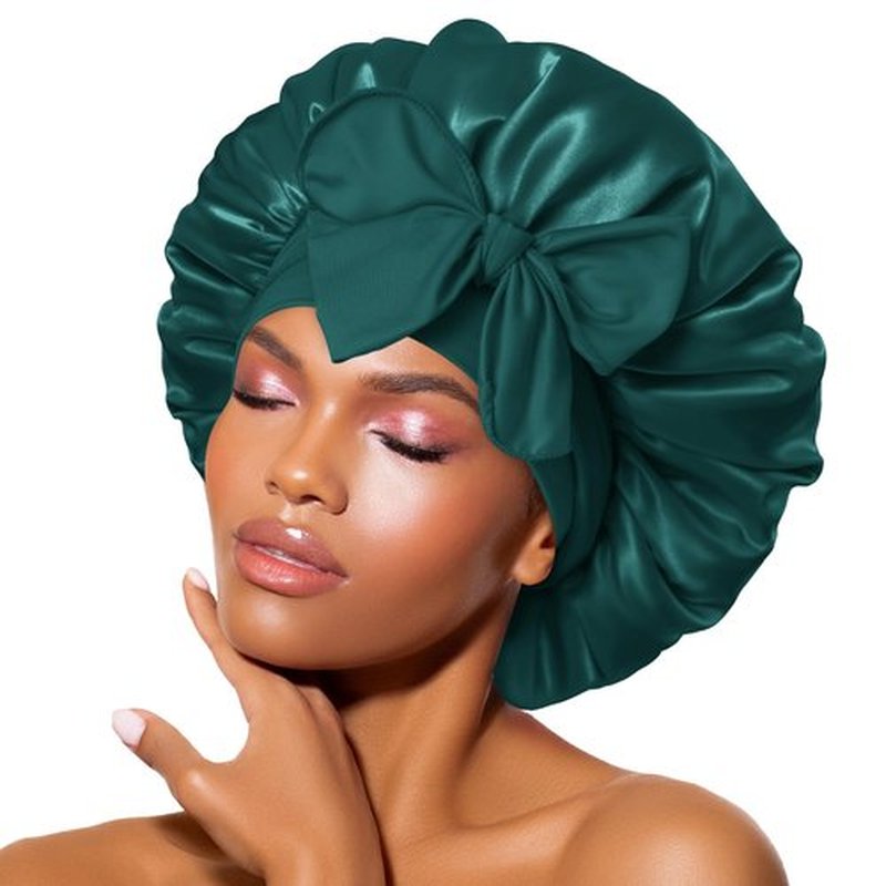 BONNET QUEEN Satin Bonnet Silk Bonnet for Sleeping Women Hair Bonnet Night Sleep Cap Scarf wrap for Curly Hair with tie Band Green