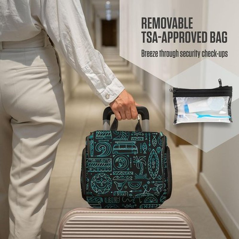 VENTURE 4TH Hanging Travel Toiletry Bag for Women & Men - Travel Organizer with Expandable Compartments & Removable Clear Pouch for Toiletries (Surfing Vibes)