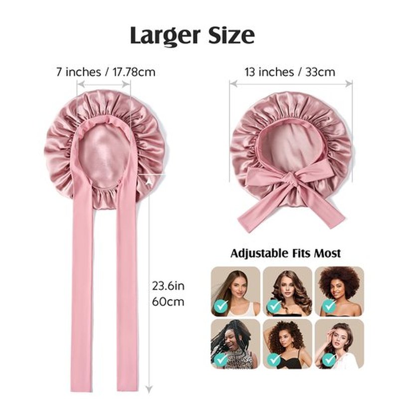 YFONG 100% 22 Momme Mulberry Silk Bonnet for Sleeping Women - Larger Double Layer Silk Hair Wrap – Non-Slip Silk Turban - Hair Silk Bonnet for Sleeping Women - Silk Cap for Sleeping, Pink