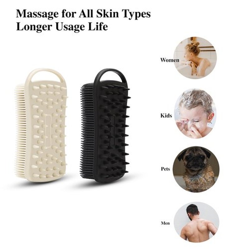 2 PC Silicone Exfoliating Body Scrubber, 2 in 1 Silicone Body Shampoo Brush, Soft Silicone Loofah for Sensitive Skin, Shower Silicone Hair Scalp Massager, Easy to Clean, Lather Well (Grey&Black)