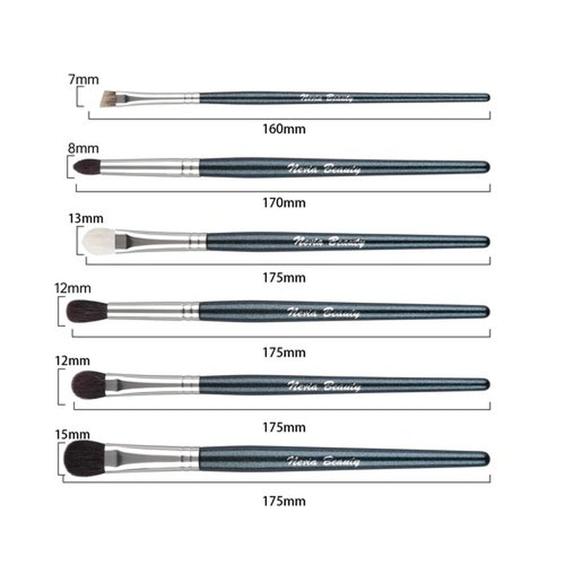 EVRCHGIEA Natural Goat Hair Eye Makeup Brush Set, 6 Pcs Professional Blending Eyeshadow Makeup Brushes for Concealer Eyebrows Eyeliner, Soft Hairs & Wood Handle… (blue 6pcs)